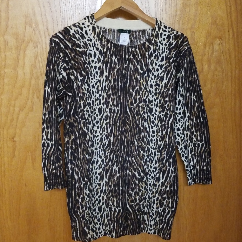 J.Crew Leopard Tippi Sweater Merino Wool Sz XS